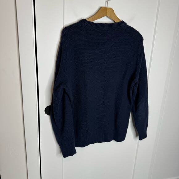 J. Crew Moss Stitch Navy Blue Chunky Knit Crewneck Sweater Size Medium - Picture 5 of 5